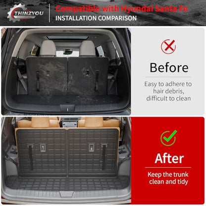 Cargo Mat Compatible with 2024 2025 2026 Hyundai Santa Fe Trunk Liner Cargo Liner TPE All Weather Back Seat Cover Protector Santa Fe Accessories (2024-2026,Trunk Mat with Backrest Mat) - style: For Hyundai Santa Fe | 2024-2026