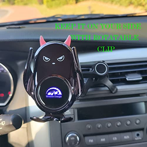 Car Phone Holder Mount Wireless Charging Auto Clamping with Rotatable Vent Clip Cute Demon for iPhone Samsung Galaxy Andriod Phone - style: Dark demond
