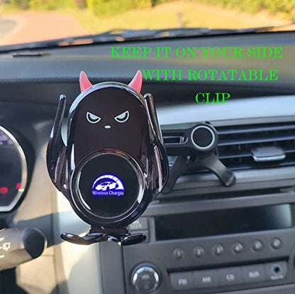 Car Phone Holder Mount Wireless Charging Auto Clamping with Rotatable Vent Clip Cute Demon for iPhone Samsung Galaxy Andriod Phone - style: Dark demond