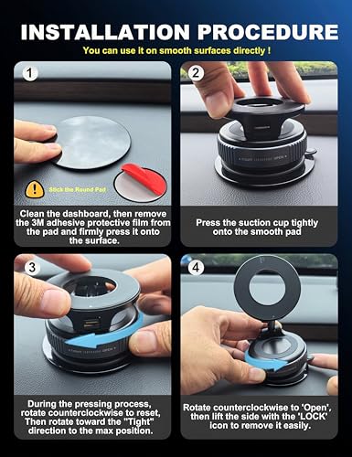 snanlen Upgraded 360° Vacuum Magnetic Phone Holder, Magnetic Car Phone Mount, Hands-Free Suction Cup Phone Holder for Car/Gym/Mirror/Shower, Car Mount Compatible with iPhone 17 Pro Max/Android