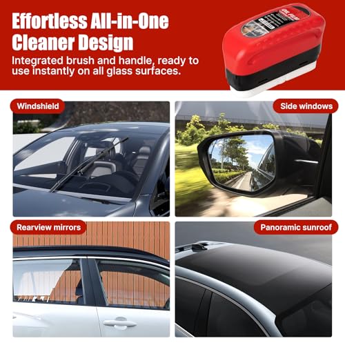 2-Pack Car Window Oil Film Remover & Windshield Cleaner Brush - Clear Vision Glass Cleaner Tool with Water Repellent, Removes Waxes, Oils & Road Film for Safe Driving