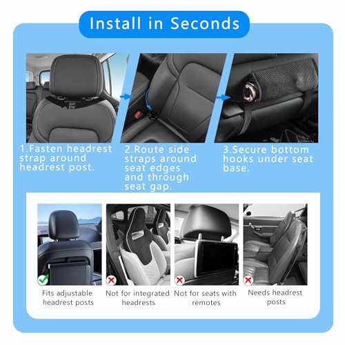 Backseat Car Organizer with Tray Foldable, Tissue Holder, Cup Holder, Leather Seat Back Car Storage Organizer for Family, Kids, Travel, Office Use, Universal Fit Sedans SUVs most Vehicles (Black-1PC)