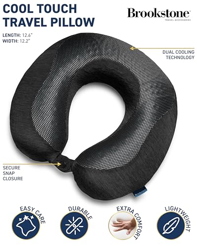 Brookstone Cool Touch Memory Foam Head and Neck Travel Pillow for Vacations, Airplanes, Trains, Buses, and Cars, Black - color: Black