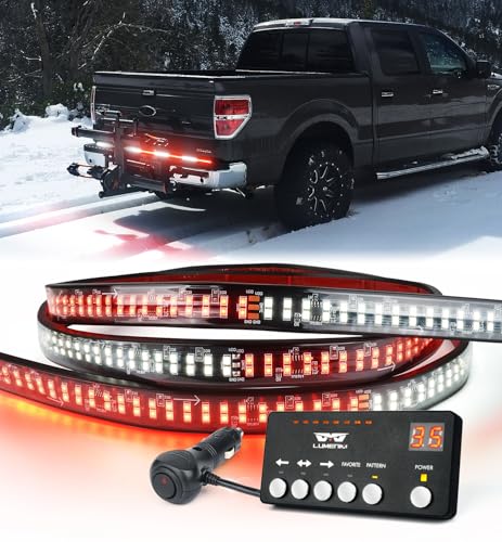 LUMENIX 49" Inch Strobe Light Strips, Back Window | Tailgate White Red Warning Emergency Flashing Firefighter Double Row LED Strip Flexible Lights Bar w/Controller for Fire Trucks POV Vehicles - 1PC - color: White Red