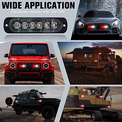 DIBMS LED Emergency Strobe Lights, 8x Red White 6 LED Strobe Warning Emergency Flashing Light Caution Construction Hazard Light Bar For Car Truck Van Off Road Vehicle ATV SUV Surface Mount - color: Red White