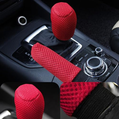 2 PCS/Set Car Gear Shift Knob Cover & Car Handbrake Cover, Anti-Slip Car Gear Shift Handle, Handbrake Cover Gear Cover Set, Universal for Most Cars (Red) - color: Red