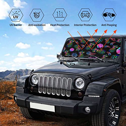 Pineapple Windshield Sun Shade Palm Leaf Tropical Foldable Car Front Sunshade for Most Sedans SUV Truck Auto Sun Blocker Visor Blocks UV Rays Keeps Your Vehicle Cool-55 x 29.9 Inch - color: Pineapple