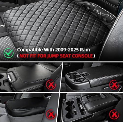 Center Console Cover Compatible with 2009-2025 Ram, Leather Arm Rest Armrest Cover for Car, Middle Console Cover, Full Protection Armrest Cover Lid Pad Cushion - style: C: Bucket Console 2009-2025 Ram Black Leather