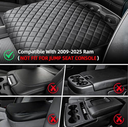 Center Console Cover Compatible with 2009-2025 Ram, Leather Arm Rest Armrest Cover for Car, Middle Console Cover, Full Protection Armrest Cover Lid Pad Cushion - style: C: Bucket Console 2009-2025 Ram Black Leather