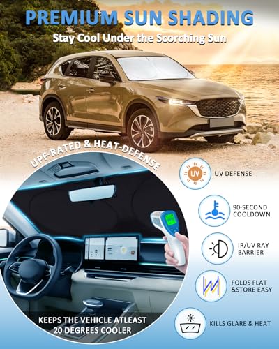 Sun Shade for CX5 Windshield Sunshade fit for Mazda CX-5 2017-2025 2026 Accessories Foldable Front Window Cover Shield Car Sun Visor Screen Protector Block UV Ray Heat Keep Car Cooler - size: for Mazda CX-5 17-26