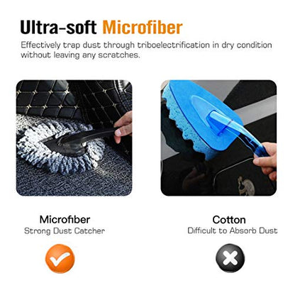 MoKo Car Duster, 2 Pack Super Soft Microfiber Dash Duster Detail Brush Set Interior Exterior Cleaning Dusting and Washing Tool for Car Motorcycle Automotive Dashboard Air Vents - Gray