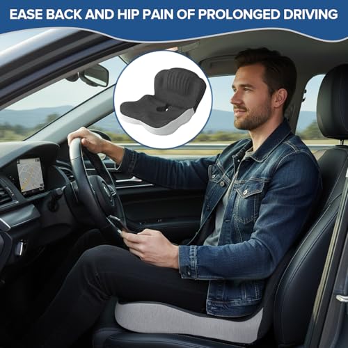 Urban Deco Memory Foam Seat Cushion, Office Chair Seat Cushion with L-Shaped Design, Ergonomic Back and Seat Pad Cushion for Car, Driving, Office, Black+Grey - color: Black+grey