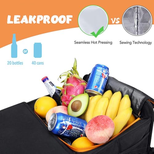 Extra Large Car Trunk Organizer with Insulated Leakproof Cooler, Heavy Duty 2mm PE Board, Adjustable Compartments with 4 Removable Dividers, 2 Securing Straps, Foldable SUV & Truck Storage Organizer