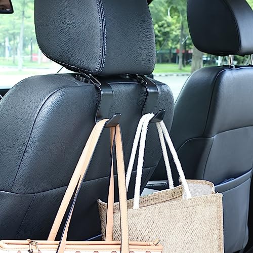 Car Seat Headrest Hooks, Car Organizer Hanger Storage Hooks for Handbags Purses Groceries Backpack Coat 4 Pack (Black) - color: Black