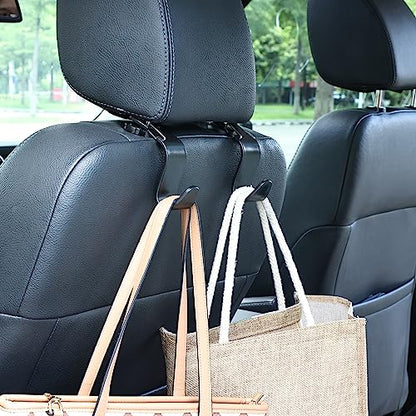 Car Seat Headrest Hooks, Car Organizer Hanger Storage Hooks for Handbags Purses Groceries Backpack Coat 4 Pack (Black) - color: Black