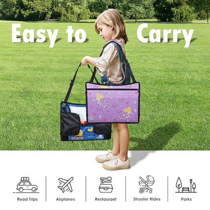 2PCS Kids Travel Tray for Airplane - Toddler Car Seat Table Tray, Road Trip Essentials for Boys & Girls, Carseat Lap Desk for Kids Road Trip Activities (Dark Blue Car/Purple Mermaid) - color: Dark Blue Car/Purple Mermaid--2PCS