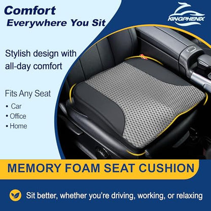 kingphenix Car Seat Cushion – Memory Foam Pad for Driving Comfort – Boosts Height and Relieves Coccyx & Lower Back Pain – Car, Truck, Office Chair (Leather Black & 4D Mesh Gray) - color: Leather Black & 4d Mesh Gray