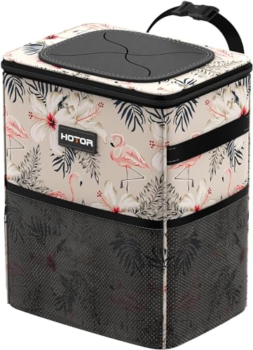HOTOR Car Trash Can with Lid and Storage Pockets - 100% Leak-Proof Organizer, Waterproof Garbage Can, Multipurpose Trash Bin for Car, 2 Gallons, Flamingo - color: S7 Flamingo, size: 2 Gallons
