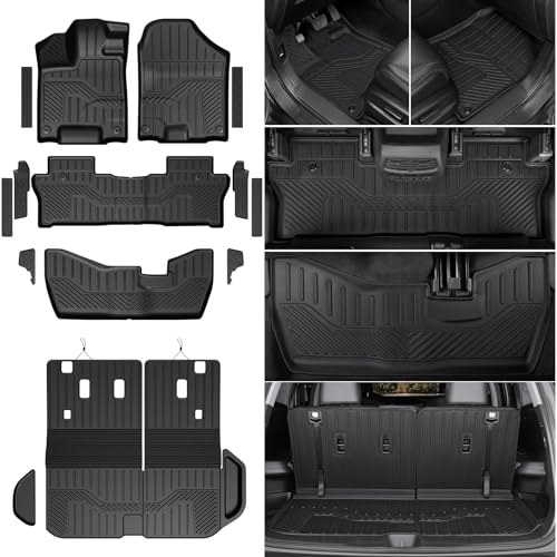 Floor Mats for 2016-2022 Honda Pilot 8 Passengers (No Elite Models), Cargo Mat with Backrest Mat All Weather Protection TPE Car Liner for Honda Pilot Door Sill Guards Accessories - size: for 2016-2022 Honda Pilot Floor Mats Set