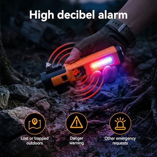 Solar Flashlights for Car Emergency Flashlight, Multi-Functional Escape Tool with Window Breaker Seatbelt Cutter Alarm Buzzer, Zoomable Spotlight for Roadside Assistance, Camping, Survival Black-2P - color: Black-2P