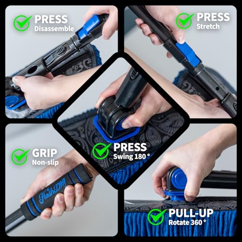 Flash Dog Car Duster Exterior - Wax Treated Cotton & Extendable Aluminum Alloy Handle Scratch Free Cleaning Brush for Cars, Trucks, SUVs, RVs, Motorcycles | Waterless Dust & Pollen Remover - color: Blue