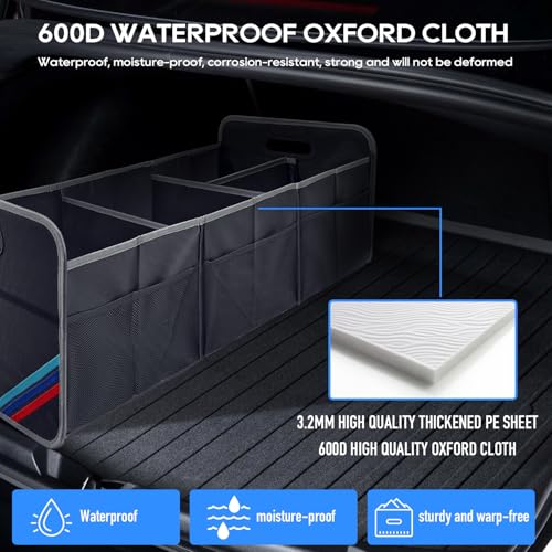 XL Car Trunk Organizer, 4 Compartments, 94L Capacity, Oxford Polyester 600D Material, Easy Fold and Store, Prevents Sliding - size: XL Storage Box -80