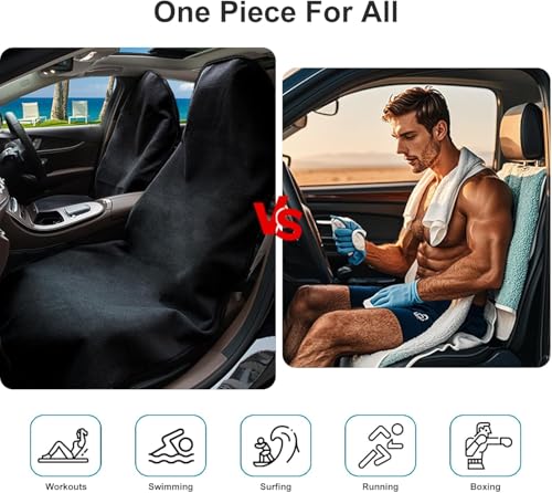 Waterproof Sweat Towel Seat Cover Universal Non-Slip for Car Truck SUV Seat Protector for Pet & Kid Workout Outdoor or Sport Activities，Machine Washable (Black)