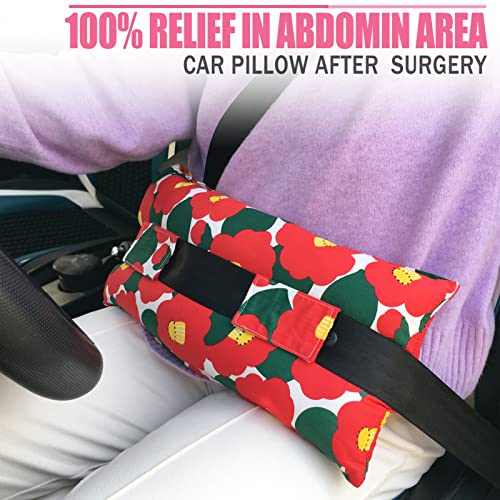 Hysterectomy Pillow Abdominal Post Surgery Pillows with Pocket Comfort for Ice Heat Packs Tummy Tuck Belly Incision Recovery Seatbelt Gifts Women Patients Red Flower - color: Red Flower