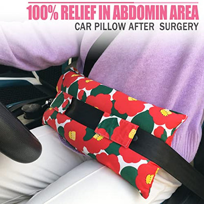 Hysterectomy Pillow Abdominal Post Surgery Pillows with Pocket Comfort for Ice Heat Packs Tummy Tuck Belly Incision Recovery Seatbelt Gifts Women Patients Red Flower - color: Red Flower