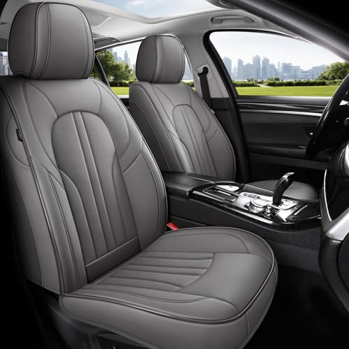 MINGBRON Car Seat Covers Front Seats, Comfortable Leather Car Seat Covers, Waterproof Front Seat Covers for Cars, Luxury Automotive Seat Protecor Covers for Most Sedans SUV Pick-up Truck (Gray) - color: Grey, size: Front Pair