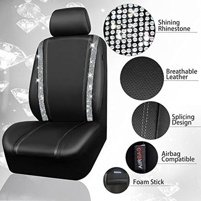 CAR PASS Bling Diamond Car Seat Covers, Shining Rhinestones Waterproof Faux Leather, 7 Seats 3 Rows with Zipper Glitter Crystal Sparkle Strips Universal Fit 95% MPV,SUV,CAR for Women Girl, Silver - color: Silver Seven Seats, size: Full Set