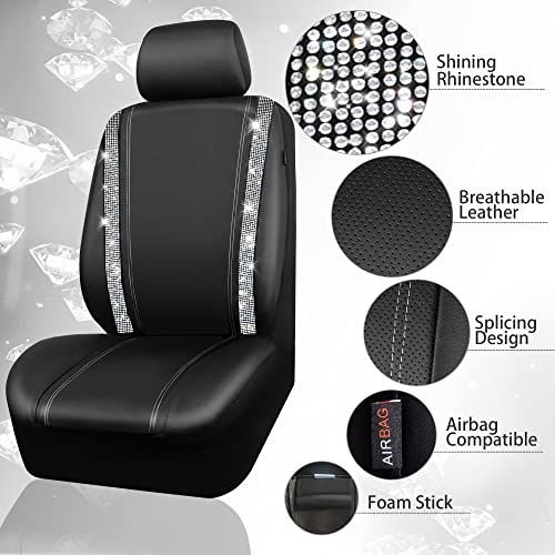 CAR PASS Bling Diamond Car Seat Covers, Shining Rhinestones Waterproof Faux Leather, 8 Seats 3 Rows with Zipper Glitter Crystal Sparkle Strips Universal Fit 95% MPV,SUV,CAR for Women Girl, Silver - color: Silver Seats Eight, size: Full Set