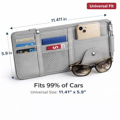 Car Sun Visor Multi-Pocket Organizer — Gray (Universal Car/SUV/Truck Storage Pouch) - color: Gray