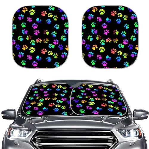Auto Sun Shades for Windshield Universal Visor Shield Cover Colorful Dog Paw Spots Print Blocks UV Rays Car Interior Accessories Pack of 2 - color: Colorful Dog Paw Spots