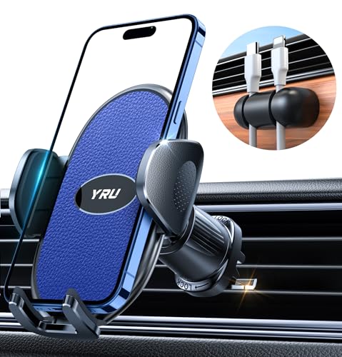 YRU Phone Holders for Your Car [2026 Upgraded Military Metal Hook], Cellphone Holder Car[No Fear of Bumps] Vent Phone Mount Truck Compatible with iPhone17 16 15 14 13 12 Samsung Android, Sapphire - color: Sapphire