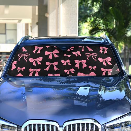 Windshield Sun Shade Pink Bow Front Window Block UV Shades Visor Reflective Retractable for Car SUV Trucks - color: B003