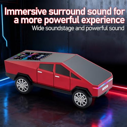 WS-580 Futuristic Pickup Truck Bluetooth Replica Speaker with LED Display Screen – TWS, FM, USB/TF, LED Headlights, Mic, Practical Gift for Car Model Fans, Audio Users & Tech Hobbyists (Red) - color: Red
