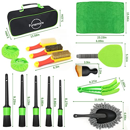18Pcs Car Detailing Kit, Interior Car Cleaning Kit, Leather & Textile Car Interior Brush, Car Detailing Brush Set with Windshield Cleaning Tool Complete Car Interior Care Kit