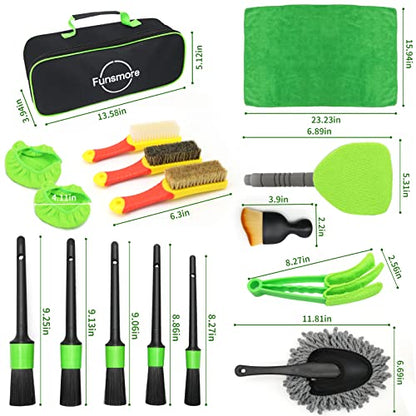 18Pcs Car Detailing Kit, Interior Car Cleaning Kit, Leather & Textile Car Interior Brush, Car Detailing Brush Set with Windshield Cleaning Tool Complete Car Interior Care Kit