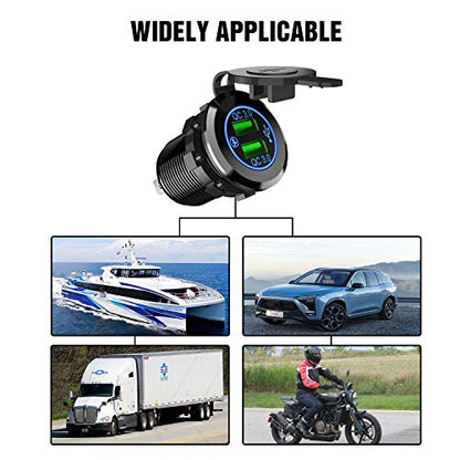 Nilight - 90103A Dual USB Port QC 3.0 Fast Charging Hubs USB Charger Socket Power Outlet 2.1A & 2.1A x2 for Car Boat Marine RV Mobile with Wire Fuse DIY Kit with Lightly Blue LED, 2 years Warranty - size: Dual USB