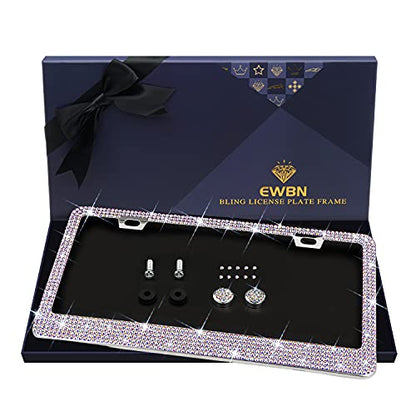 Bling Rhinestone License Plate Frame for Women Teen Girls，White Diamond Sparkly Stainless Steel Frames & Over 1200 pcs Finest 14 Facets Round-Cut Glass Crystals Premium Diamond+GiftBox(Colorful) - color: Colorful