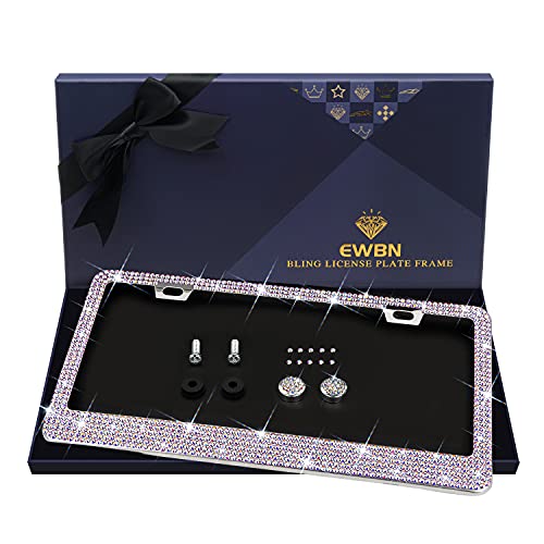 Bling Rhinestone License Plate Frame for Women Teen Girls，White Diamond Sparkly Stainless Steel Frames & Over 1200 pcs Finest 14 Facets Round-Cut Glass Crystals Premium Diamond+GiftBox(Colorful) - color: Colorful