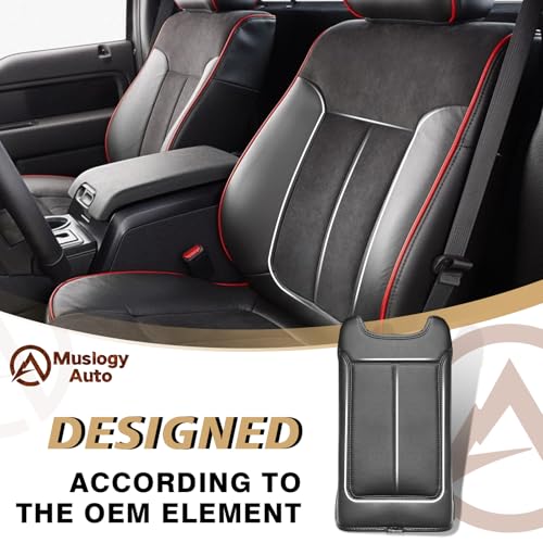 Muslogy Center Console Armrest Cover Fit for Ford F-150 F150 2009-2014 Accessories, Comfort Armrest Pad Console Lid Cushion Vegan Leather Regular Thick(Bucket Seat ONLY) - size: 2) 09-14 |F150| Bucket Seat, Regular