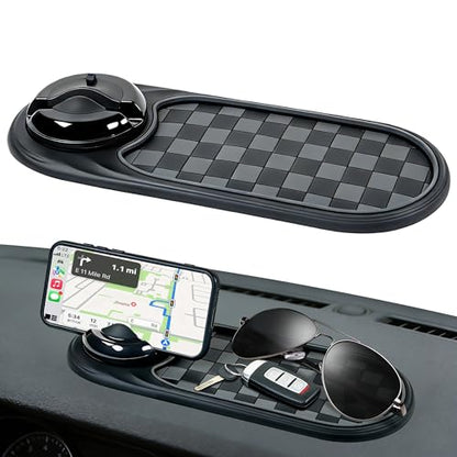Jiechen Universal Anti-Slip Car Dashboard Mat with 360° Rotating Phone Holder – Multi-Functional Organizer Pad for Phones, Sunglasses, Keys, and Daily Essentials (Black) - color: Black