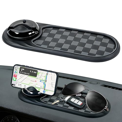 Jiechen Universal Anti-Slip Car Dashboard Mat with 360° Rotating Phone Holder – Multi-Functional Organizer Pad for Phones, Sunglasses, Keys, and Daily Essentials (Black) - color: Black