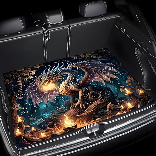 Universal Car Trunk Mat 29" x 39", Dreamy Fire Dragon All Weather Trunk Protection Cargo Liner, Durable Cargo Mat Rear Trunk Liner, Stylish Vehicle Interior Accessories Suitable for Most Car Models - color: Dreamy Fire Dragon