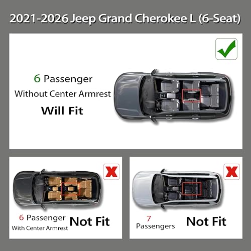 KARPAL Floor Mats & Cargo Liner for 2021-2025 2026 Jeep Grand Cherokee L (6-Seater w/o 2nd Row Center Armrest Only), All Weather TPE Custom Fit Floor Liners Car Mats Accessories - style: 2021-2026 | For Jeep Grand Cherokee L (6-Seat) | Combo Set