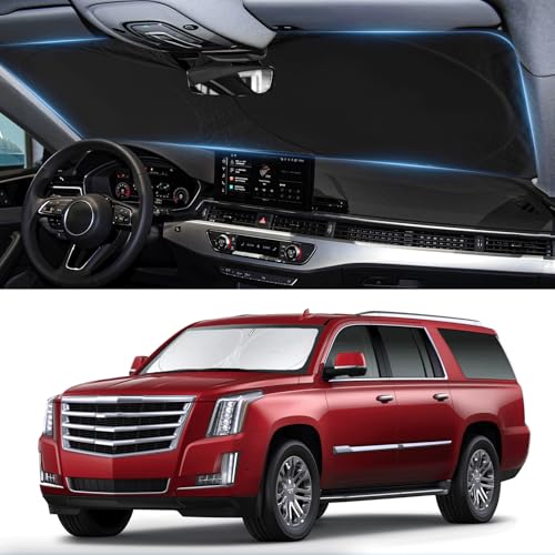 Custom Fit Escalade Windshield Sunshade for Cadillac Escalade Accessories 2021-2023 2024 2025 2026 Front Window Shades Cover for Windshield Sun Visor Screen Protector 210T Reflective Blocks UV Rays - size: fit Escalade 21-26