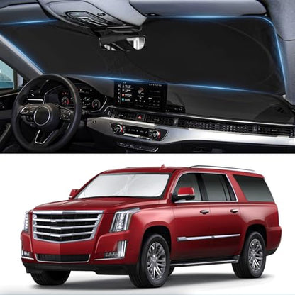Custom Fit Escalade Windshield Sunshade for Cadillac Escalade Accessories 2021-2023 2024 2025 2026 Front Window Shades Cover for Windshield Sun Visor Screen Protector 210T Reflective Blocks UV Rays - size: fit Escalade 21-26