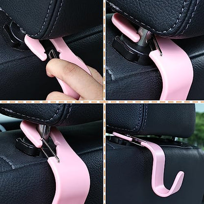 Car Seat Headrest Hooks, Car Organizer Hanger Storage Hooks for Handbags Purses Groceries Backpack Coat 4 Pack (Pink) - color: Pink